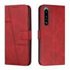 For Sony Xperia 5 III Stitching Calf Texture Buckle Leather Phone Case(Red) - 1