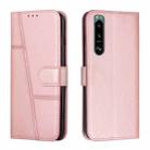 For Sony Xperia 5 III Stitching Calf Texture Buckle Leather Phone Case(Pink) - 1