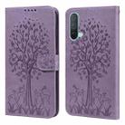 For OnePlus Nord CE 5G Tree & Deer Pattern Pressed Printing Horizontal Flip Leather Phone Case(Purple) - 1