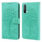 For OnePlus Nord CE 5G Tree & Deer Pattern Pressed Printing Horizontal Flip Leather Phone Case(Green) - 1