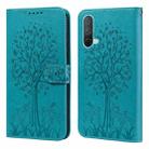 For OnePlus Nord CE 5G Tree & Deer Pattern Pressed Printing Horizontal Flip Leather Phone Case(Blue) - 1