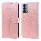 For OnePlus Nord N200 5G Tree & Deer Pattern Pressed Printing Horizontal Flip Leather Phone Case(Pink) - 1