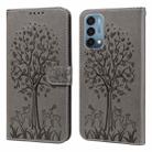 For OnePlus Nord N200 5G Tree & Deer Pattern Pressed Printing Horizontal Flip Leather Phone Case(Grey) - 1