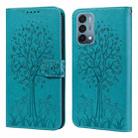 For OnePlus Nord N200 5G Tree & Deer Pattern Pressed Printing Horizontal Flip Leather Phone Case(Blue) - 1