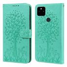 For Google Pixel 5a 5G Tree & Deer Pattern Pressed Printing Horizontal Flip Leather Phone Case(Green) - 1