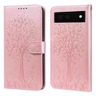 For Google Pixel 6 Tree & Deer Pattern Pressed Printing Horizontal Flip Leather Phone Case(Pink) - 1