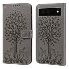 For Google Pixel 6 Tree & Deer Pattern Pressed Printing Horizontal Flip Leather Phone Case(Grey) - 1