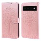 For Google Pixel 6 Pro Tree & Deer Pattern Pressed Printing Horizontal Flip Leather Phone Case(Pink) - 1