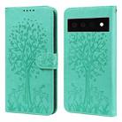 For Google Pixel 6 Pro Tree & Deer Pattern Pressed Printing Horizontal Flip Leather Phone Case(Green) - 1