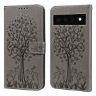 For Google Pixel 6 Pro Tree & Deer Pattern Pressed Printing Horizontal Flip Leather Phone Case(Grey) - 1
