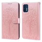 For Motorola Moto G9 Plus Tree & Deer Pattern Pressed Printing Horizontal Flip Leather Phone Case(Pink) - 1