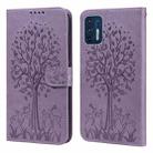 For Motorola Moto G9 Plus Tree & Deer Pattern Pressed Printing Horizontal Flip Leather Phone Case(Purple) - 1