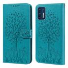 For Motorola Moto G9 Plus Tree & Deer Pattern Pressed Printing Horizontal Flip Leather Phone Case(Blue) - 1