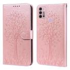 For Motorola Moto G30 / G20 / G10 Tree & Deer Pattern Pressed Printing Horizontal Flip Leather Phone Case(Pink) - 1