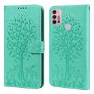 For Motorola Moto G30 / G20 / G10 Tree & Deer Pattern Pressed Printing Horizontal Flip Leather Phone Case(Green) - 1