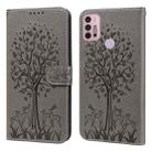 For Motorola Moto G30 / G20 / G10 Tree & Deer Pattern Pressed Printing Horizontal Flip Leather Phone Case(Grey) - 1