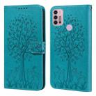 For Motorola Moto G30 / G20 / G10 Tree & Deer Pattern Pressed Printing Horizontal Flip Leather Phone Case(Blue) - 1