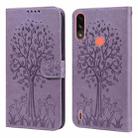 For Motorola Moto E7i Power / E7 Power Tree & Deer Pattern Pressed Printing Horizontal Flip Leather Phone Case(Purple) - 1