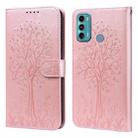 For Motorola Moto G60 Tree & Deer Pattern Pressed Printing Horizontal Flip Leather Phone Case(Pink) - 1