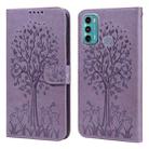 For Motorola Moto G60 Tree & Deer Pattern Pressed Printing Horizontal Flip Leather Phone Case(Purple) - 1