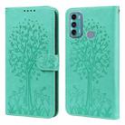 For Motorola Moto G60 Tree & Deer Pattern Pressed Printing Horizontal Flip Leather Phone Case(Green) - 1