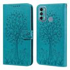 For Motorola Moto G60 Tree & Deer Pattern Pressed Printing Horizontal Flip Leather Phone Case(Blue) - 1