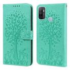 For OPPO A32 / A33 / A52 / A52s Tree & Deer Pattern Pressed Printing Horizontal Flip Leather Phone Case(Green) - 1