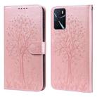 For OPPO A16 Tree & Deer Pattern Pressed Printing Horizontal Flip Leather Phone Case(Pink) - 1