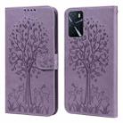 For OPPO A16 Tree & Deer Pattern Pressed Printing Horizontal Flip Leather Phone Case(Purple) - 1