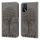 For OPPO A16 Tree & Deer Pattern Pressed Printing Horizontal Flip Leather Phone Case(Grey) - 1