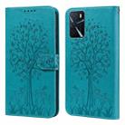 For OPPO A16 Tree & Deer Pattern Pressed Printing Horizontal Flip Leather Phone Case(Blue) - 1