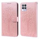 For Realme 8i Tree & Deer Pattern Pressed Printing Horizontal Flip Leather Phone Case(Pink) - 1