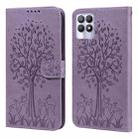 For Realme 8i Tree & Deer Pattern Pressed Printing Horizontal Flip Leather Phone Case(Purple) - 1