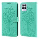 For Realme 8i Tree & Deer Pattern Pressed Printing Horizontal Flip Leather Phone Case(Green) - 1