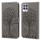 For Realme 8i Tree & Deer Pattern Pressed Printing Horizontal Flip Leather Phone Case(Grey) - 1