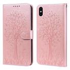 For iPhone XS Max Tree & Deer Pattern Pressed Printing Horizontal Flip Leather Phone Case(Pink) - 1