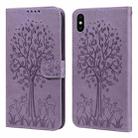 For iPhone XS Max Tree & Deer Pattern Pressed Printing Horizontal Flip Leather Phone Case(Purple) - 1