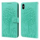 For iPhone XS Max Tree & Deer Pattern Pressed Printing Horizontal Flip Leather Phone Case(Green) - 1
