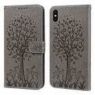 For iPhone XS Max Tree & Deer Pattern Pressed Printing Horizontal Flip Leather Phone Case(Grey) - 1