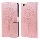 For iPhone SE 2022 / 7 / 8 / SE 2020 Tree & Deer Pattern Pressed Printing Horizontal Flip Leather Phone Case(Pink) - 1