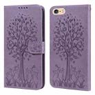 For iPhone SE 2022 / 7 / 8 / SE 2020 Tree & Deer Pattern Pressed Printing Horizontal Flip Leather Phone Case(Purple) - 1