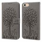 For iPhone SE 2022 / 7 / 8 / SE 2020 Tree & Deer Pattern Pressed Printing Horizontal Flip Leather Phone Case(Grey) - 1