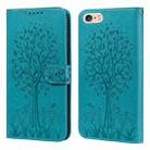 For iPhone SE 2022 / 7 / 8 / SE 2020 Tree & Deer Pattern Pressed Printing Horizontal Flip Leather Phone Case(Blue) - 1