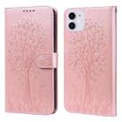 For iPhone 11 Tree & Deer Pattern Pressed Printing Horizontal Flip Leather Phone Case (Pink) - 1