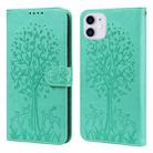 For iPhone 11 Tree & Deer Pattern Pressed Printing Horizontal Flip Leather Phone Case (Green) - 1