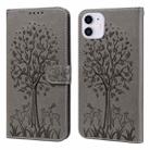 For iPhone 11 Tree & Deer Pattern Pressed Printing Horizontal Flip Leather Phone Case (Grey) - 1