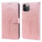 For iPhone 11 Pro Tree & Deer Pattern Pressed Printing Horizontal Flip Leather Phone Case (Pink) - 1