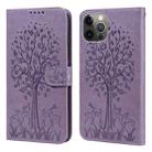 For iPhone 11 Pro Tree & Deer Pattern Pressed Printing Horizontal Flip Leather Phone Case (Purple) - 1