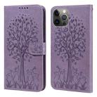 For iPhone 13 Pro Max Tree & Deer Pattern Pressed Printing Horizontal Flip Leather Phone Case For iPhone 12 Pro Max / 13 Pro Max(Purple) - 1