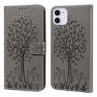 For iPhone 12 mini  / 13 mini Tree & Deer Pattern Pressed Printing Horizontal Flip Leather Phone Case (Grey) - 1